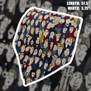 Museum Artifacts Silk Tie Faces In A Crowd Novelty Cartoon Art People 57.5"
